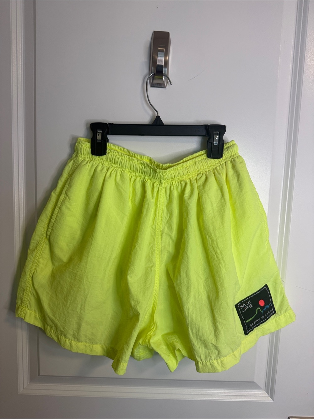 Vintage Maui Life Neon Yellow Athletic Shorts with Elastic Waist